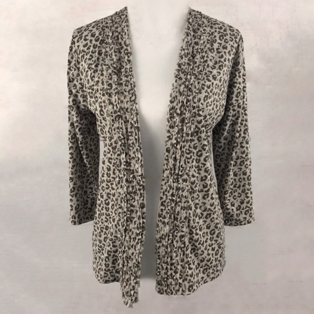 Travelers by Chico's Leopard Print Open Front Ruffle Trim Kimono Cardigan - 3/XL